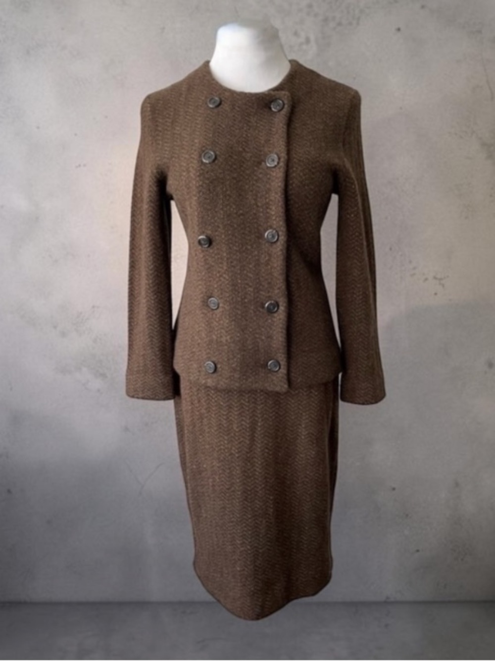 RALPH LAUREN VTG BLACK LABEL CASHMERE BLEND 2 PIECE KNIT SKIRT SUIT